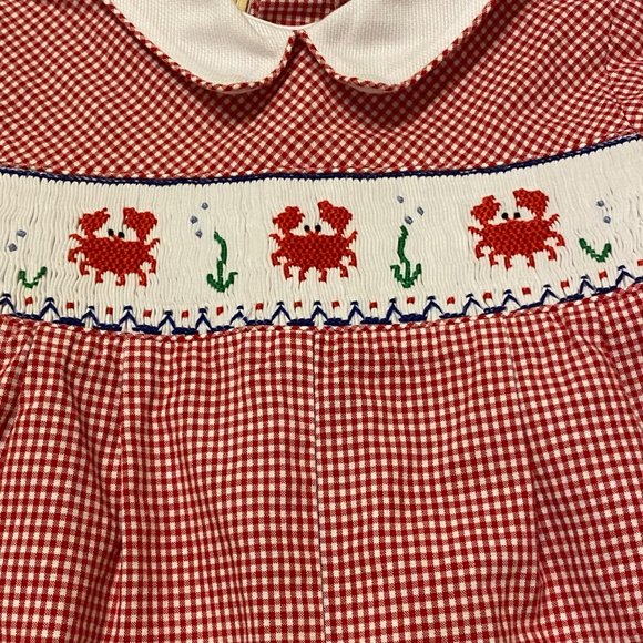 Embroidered Crab Print Jon-Jon Romper Jumper Sz 6 Months - Picture 5 of 5